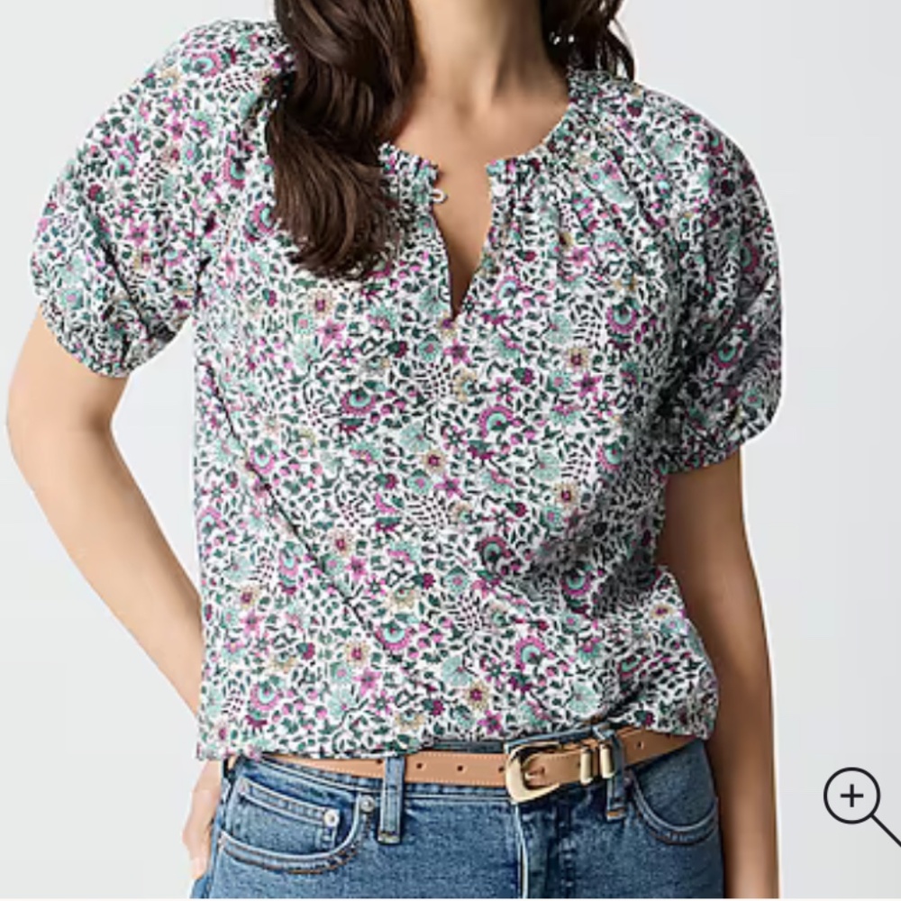 J. Crew Printed puff-sleeve split-neck top